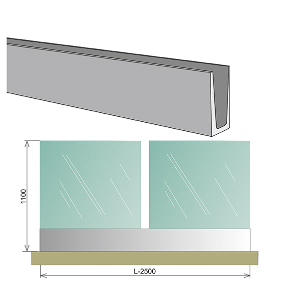 Celosklenené zábradlie v AL profile, 2500x1000mm