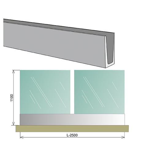 Celosklenené zábradlie v AL profile, 2500x1000mm