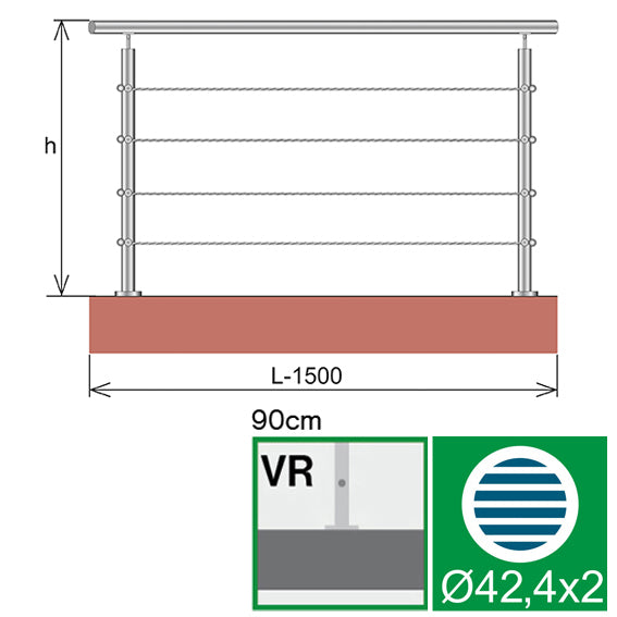 Nerezové lankové zábradlie, 1500x900mm