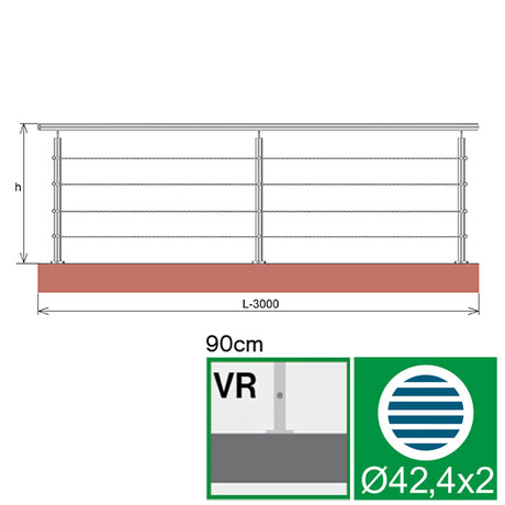 Nerezové lankové zábradlie, 3000x900mm