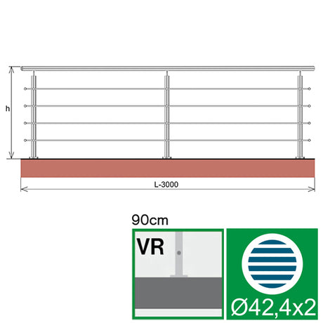 Nerezové zábradlie, AISI304, 3000x900mm