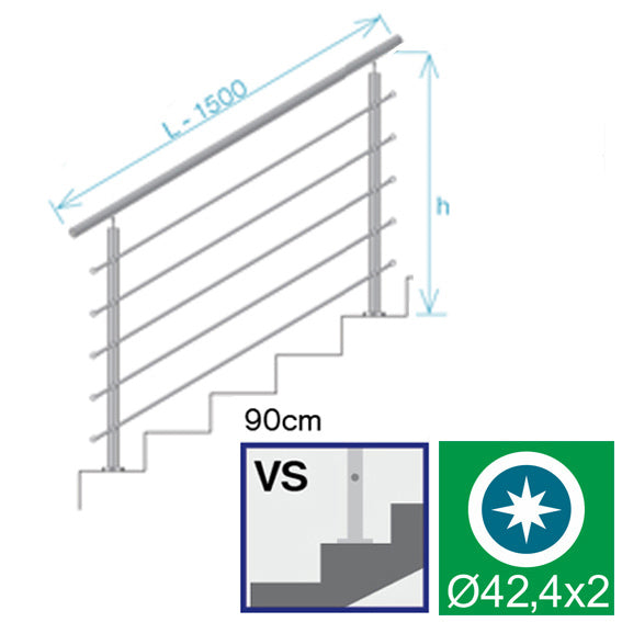 Nerezové zábradlie na schody, 1500x900mm, VS, L