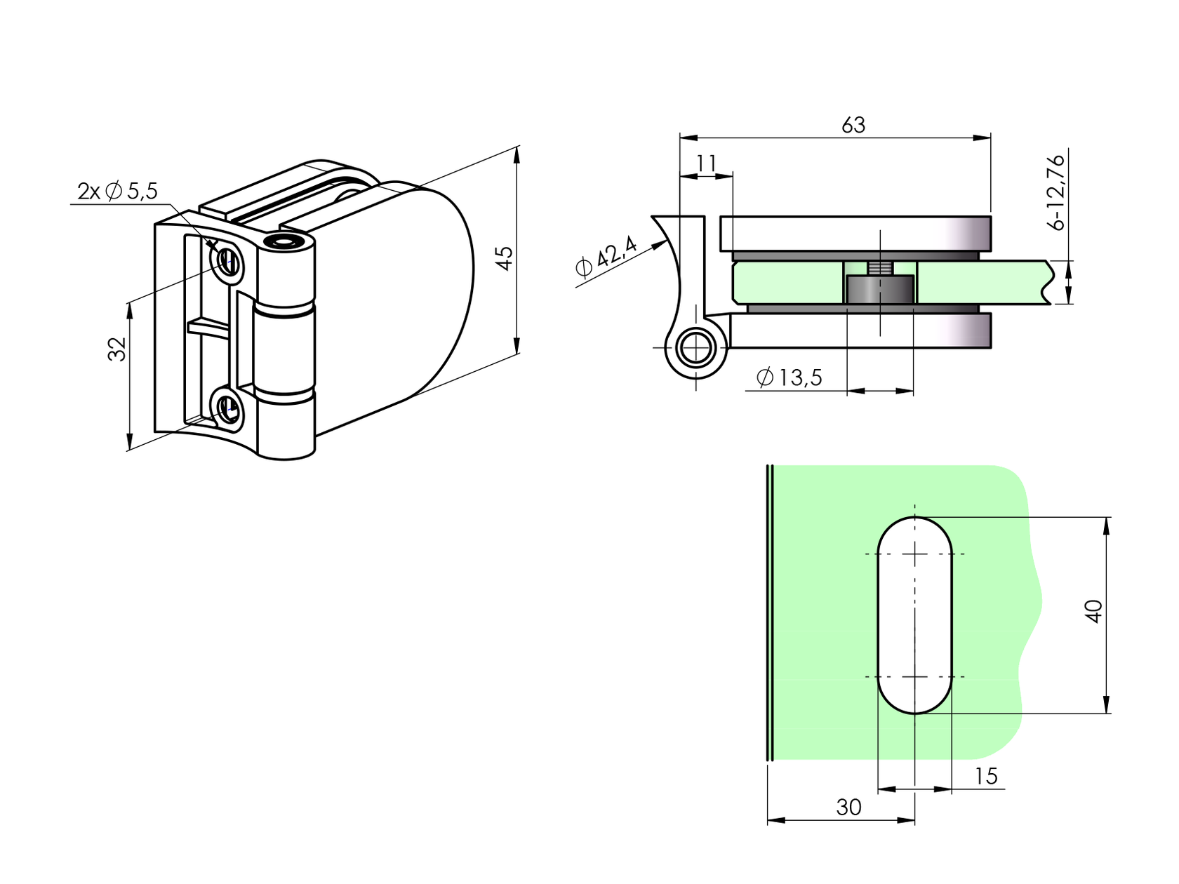 Držiak skla - zaves