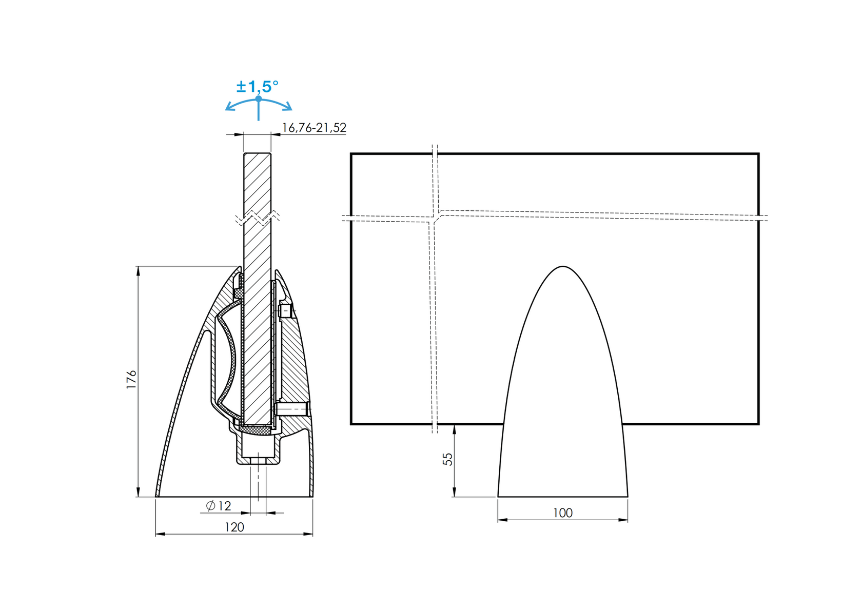 Spigot nastavitelny - kotviaci stĺpik pre sklo