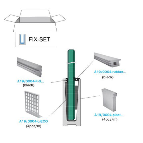 Set - kotvenie pre sklo, sivé tesnenia
