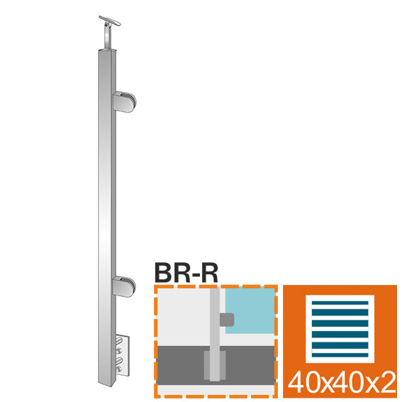 Stĺpik, bočné kotvenie - pravý AISI304, 40x40x2/2x