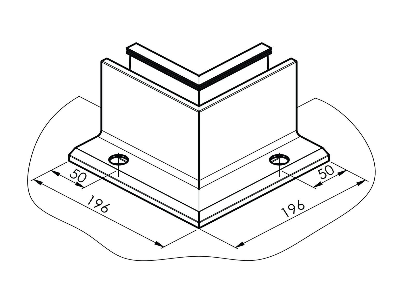 Celosklenené zábradlie-roh. profil-vrchné kotvenie