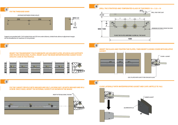 Presklená strieška hliník profil FIX +1.5°