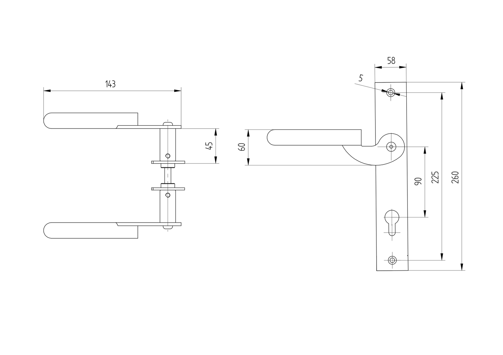 Kľučka so štítkom komplet 265x60, t3mm