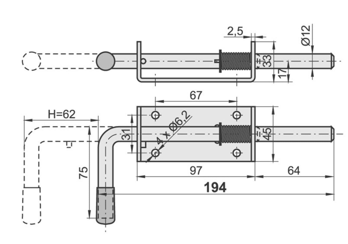 Zástrč brány s pružinou, Zn, L200mm