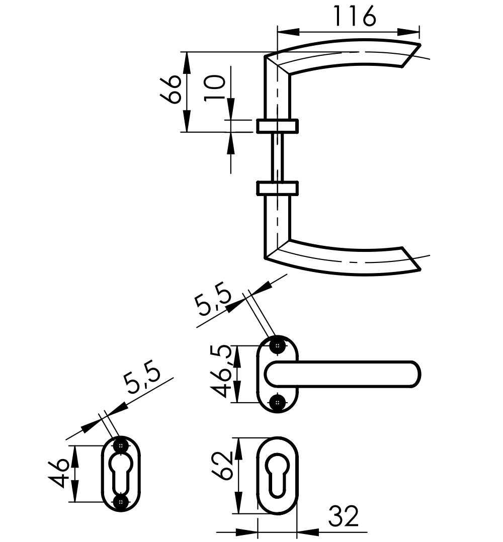 Kľučka so štítkom - pár, AISI 304, K320