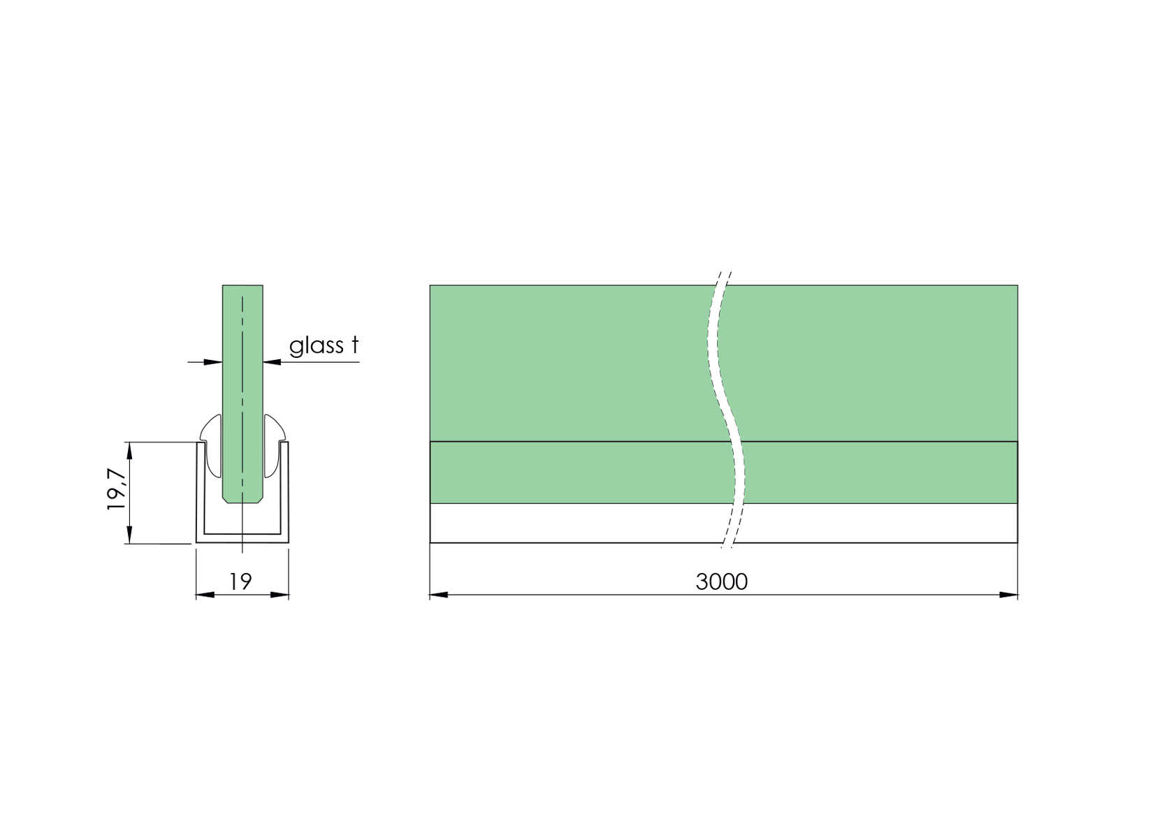 Zasklenie pevné - profil U 20x20x2mm