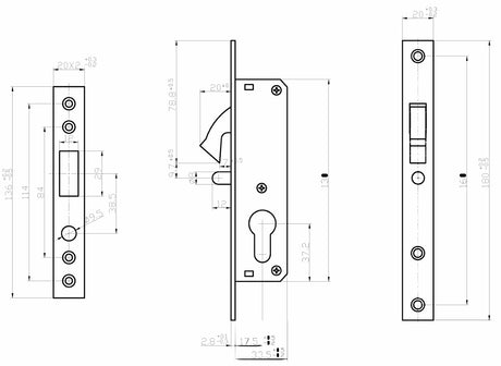 Zámok pre posuvné brány s protikusom predná lišta nerez