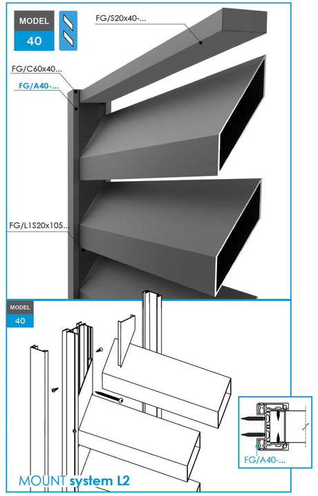Hliníkový adaptér 60x40-1200mm pre žalúzie do 40mm R7016