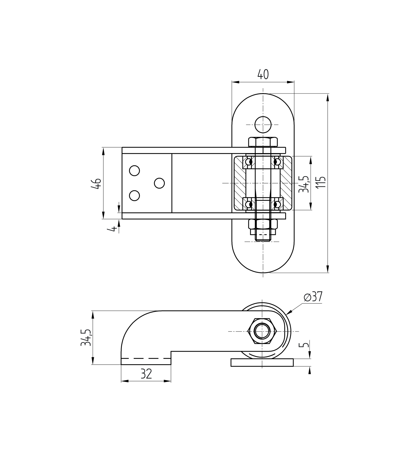 Záves pre oblúkovú posuvnú bránu na priskrutkovanie s ložiskom