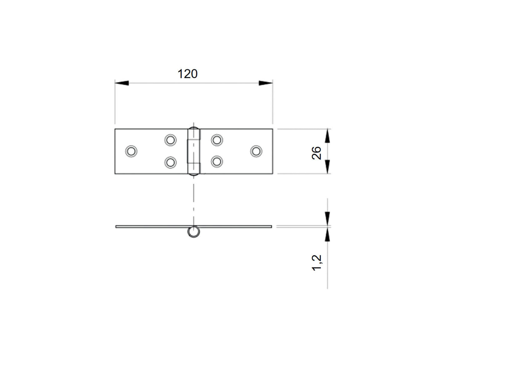 Nerezový záves na brány, AISI304, L=26mm