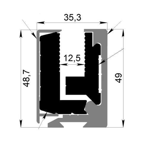 Svorkový al profil-3m s krycou lištou BLACK H50