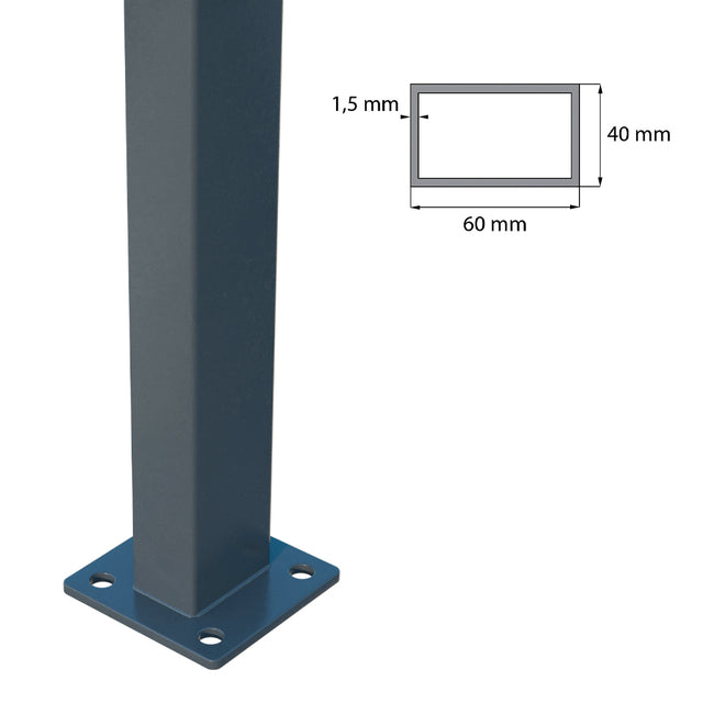Stĺpik 60x40mm s pätkou ZnPVC 1600mm antracit