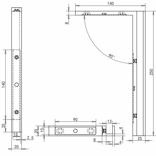 Stabilizačný uholník sklo-stena black