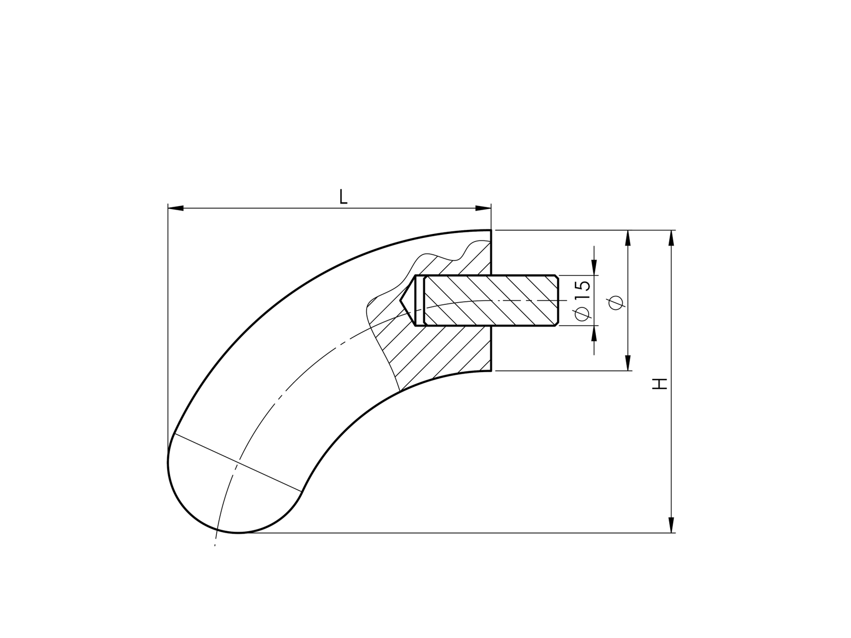Ukončenie koleno s polguľ. -nelak. DUB(OAK)
