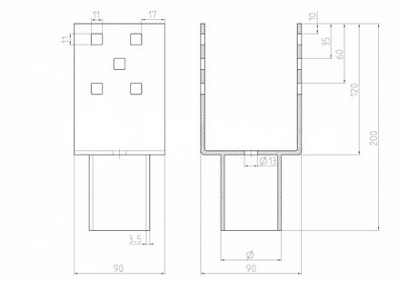 Nadstavec na zemnú skrutku Zn "U" 90x90x120x60mm