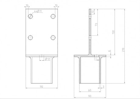 Nadstavec na zemnú skrutku „T“ Zn 90x90x130x60mm