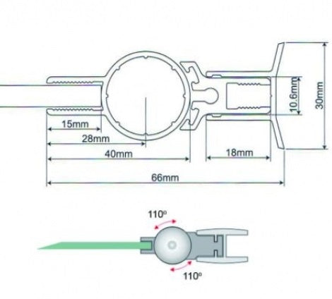 Záves pre sklenené dvere v lište +/- 110° L2100mm