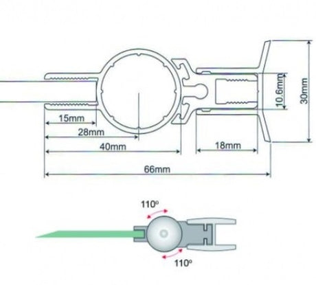Záves pre sklenené dvere v lište +/- 110° L2100mm
